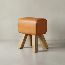 KADIMA DESIGN Retro Turnhocker aus Echtleder und Holz, stabil und luxuriös, handgefertigt
