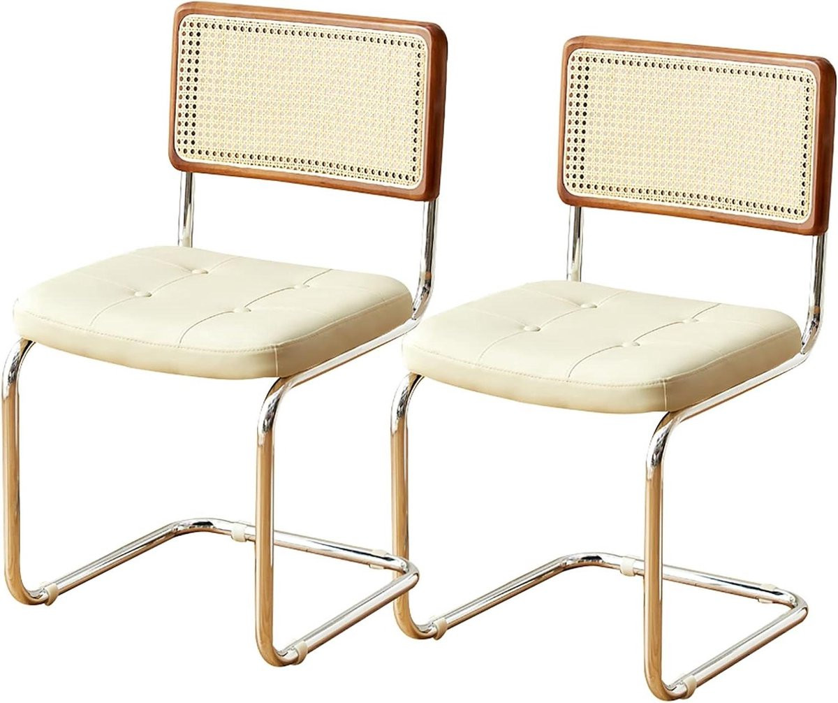 Set van 2 Eetkamerstoelen - Rotan - Mid Century Design - Wit