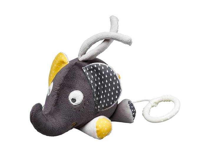 Peluche Mini Musical Eléphant en velours gris - BABYFAN - SAUTHON