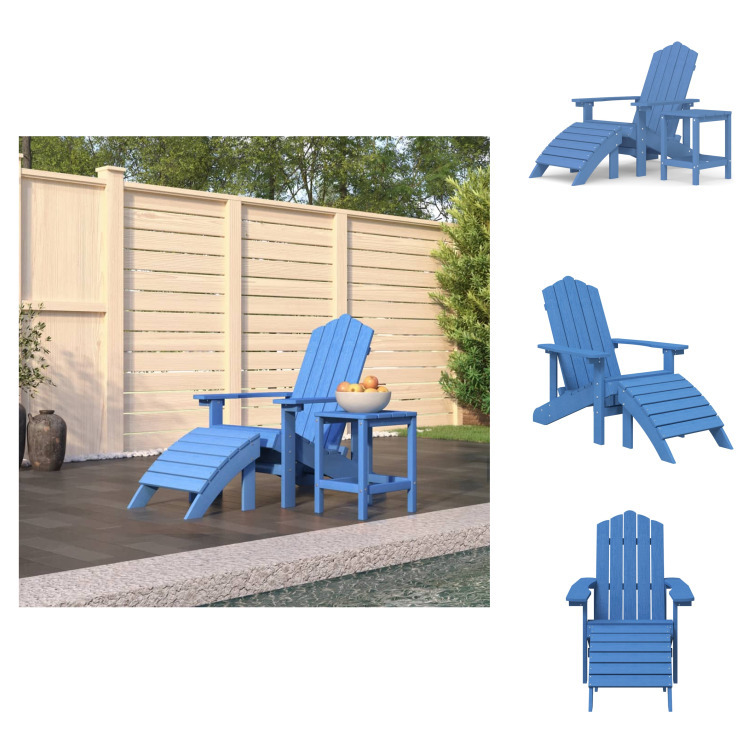 vidaXL Adirondack-Gartenstuhl mit Hocker & Tisch HDPE Aquamarin - Gartenstühle