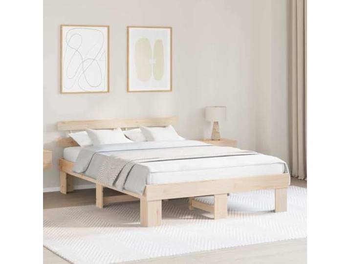 Massives Kiefernholz modernes Design Bettgestell 150 x 200 cm Braun Bettrahmen mit Kopfteil Natur 150 x 200 cm Massives Kiefernholz Stabiler Lattenrost Modernes Design