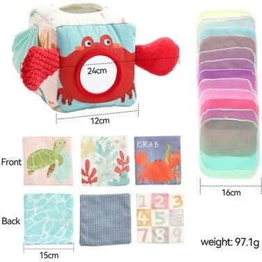 ilyeco Magic Tissue Box Toy For Babies Montessori Sensory Cloth Book, Soft Rattle Game Finger Exercising Busy Board Educational set 2