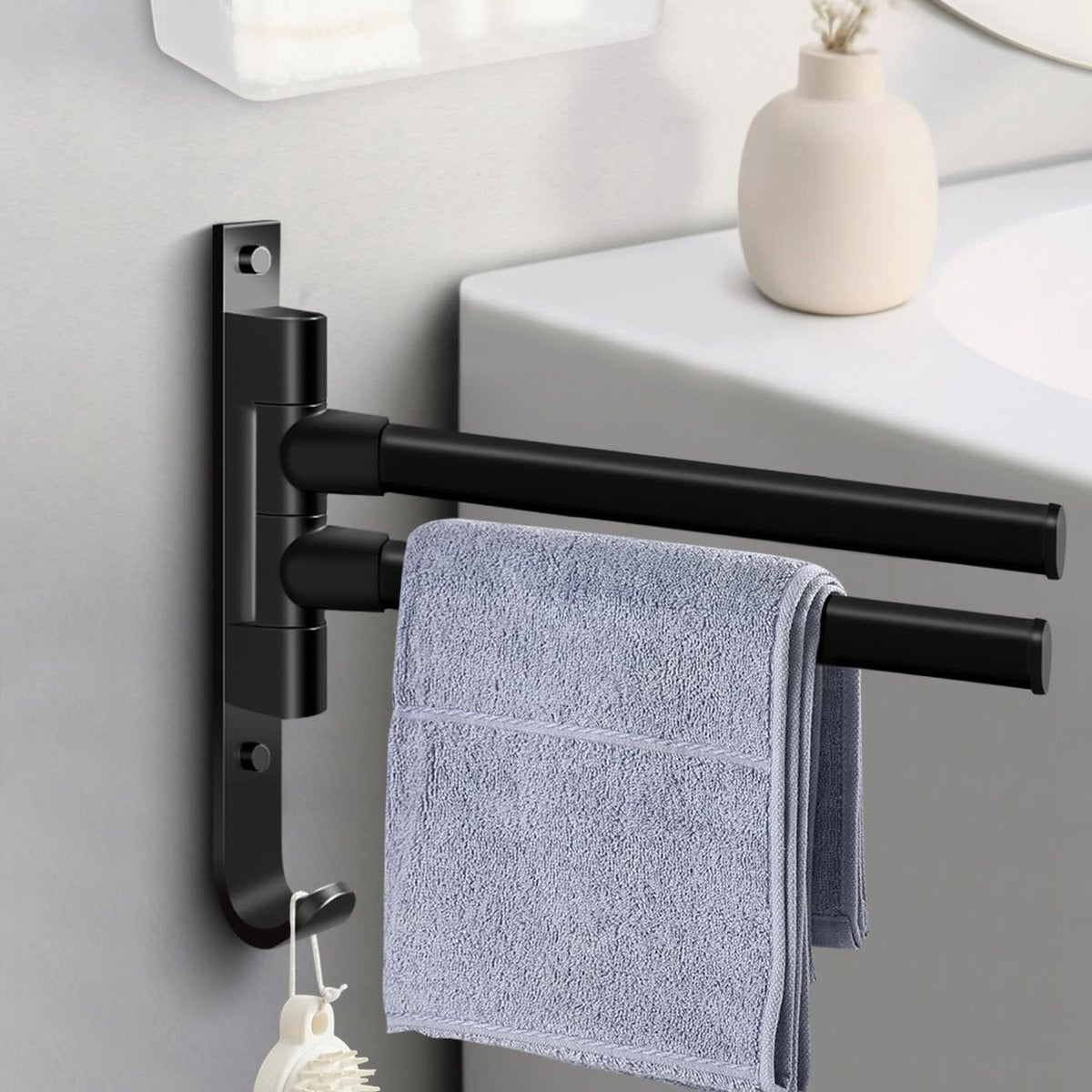 Zelfklevende dubbele handdoekhouder met 180 graden draaibare handdoekstang voor badkamer en keuken