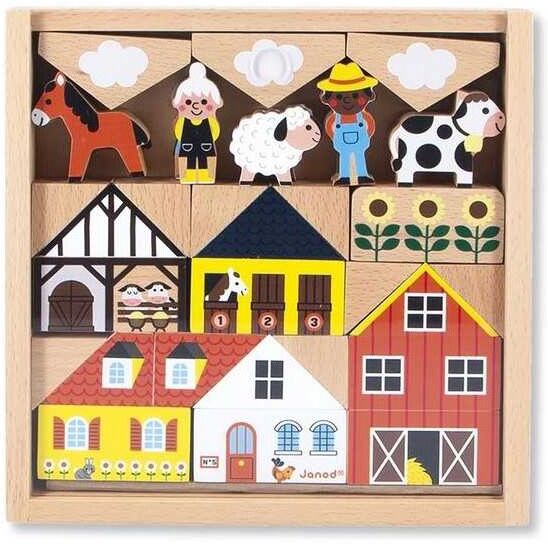 Set de 34 cubes en bois Campagne Cross Roads - Janod