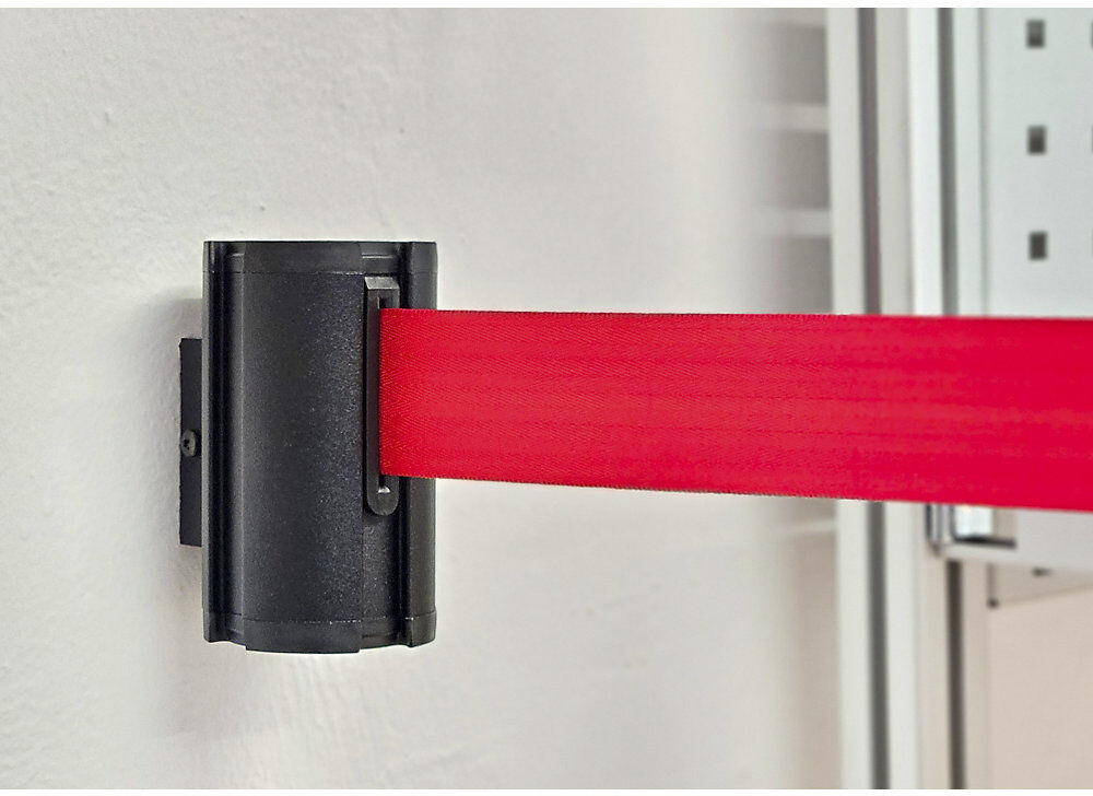 kaiserkraft Gurtbandkassette Wall Mount, Bandauszug max. 3700 mm, Gurtfarbe Rot