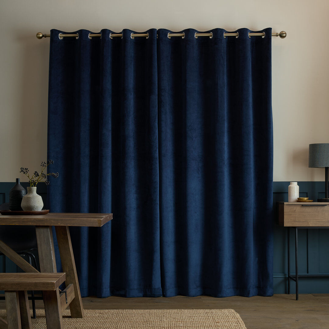 Catherine Lansfield Super Thermal Blackout Matt Velour Eyelet Curtains Navy Blue 66x54 Inch