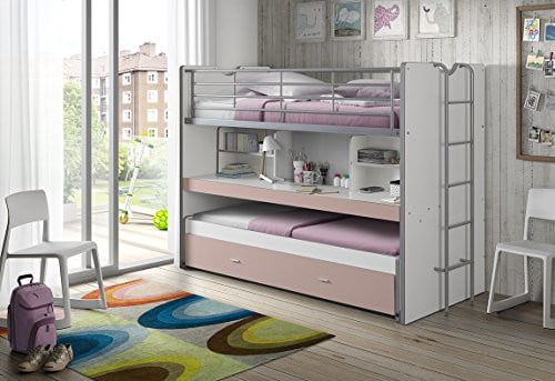 Vipack Hoogslaper Bonny Kinderbed met lades en opbergbox, roze, 90x200 cm