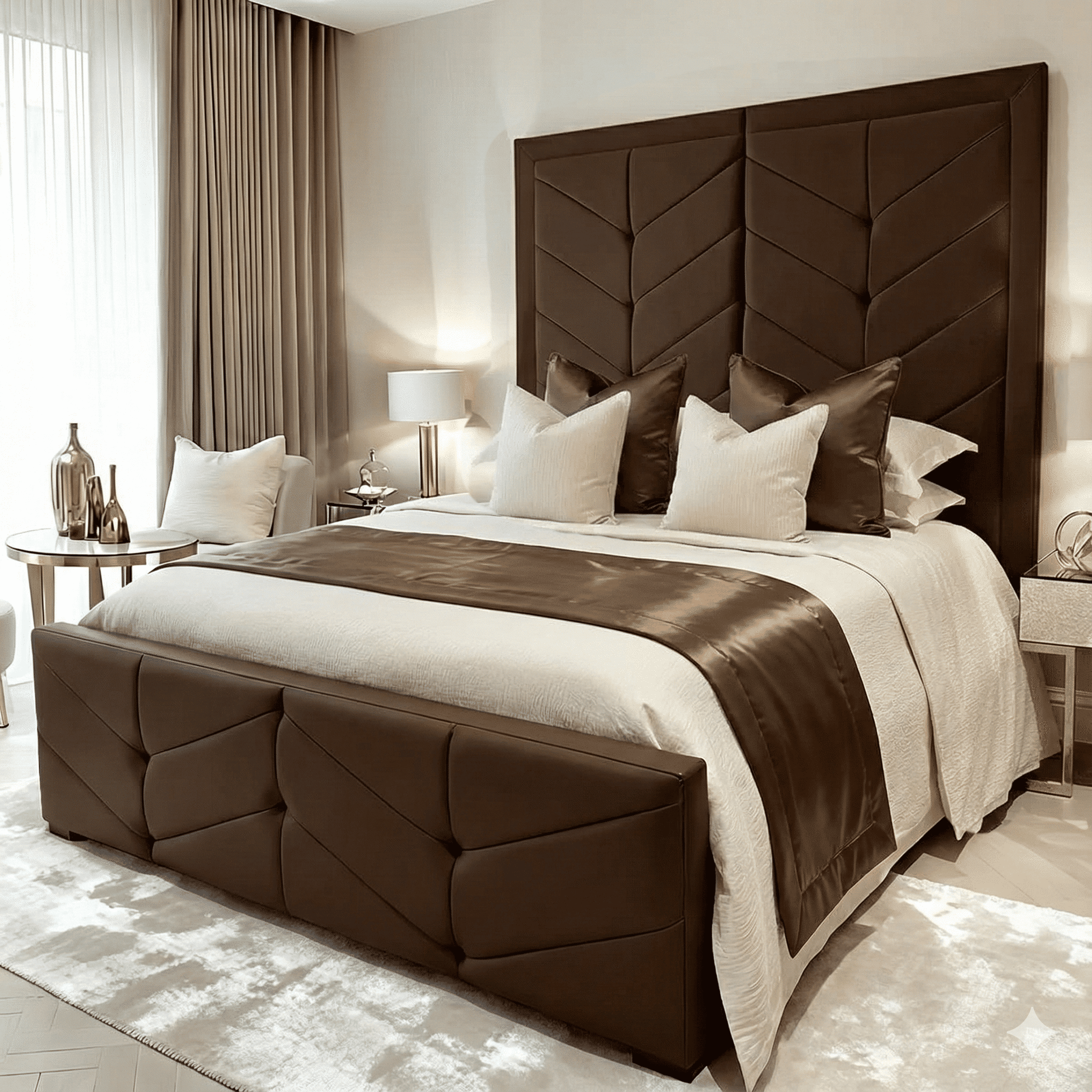 Ashton Chocolate Velvet Premium Chevron Bed, Double