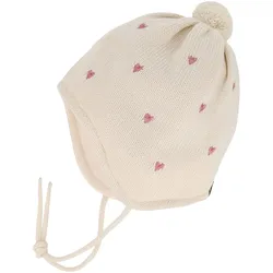maximo Winter-Strickmütze mit Bommel Herz-Stickereien, natur, 41