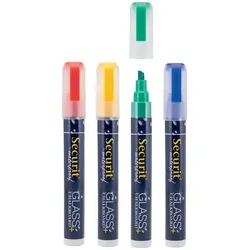 Securit® 4er-Set Flüssigkreidemarker Waterproof - Gelb, Grün, Rot, Blau - Keilspitze 2-6mm