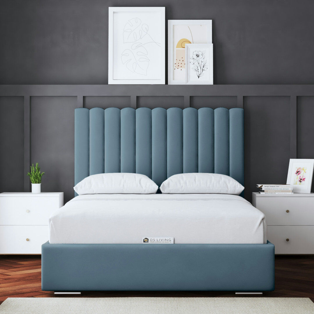 DS Living Panel Ottoman Bed with Headboard Sky Blue Kingsize (5')