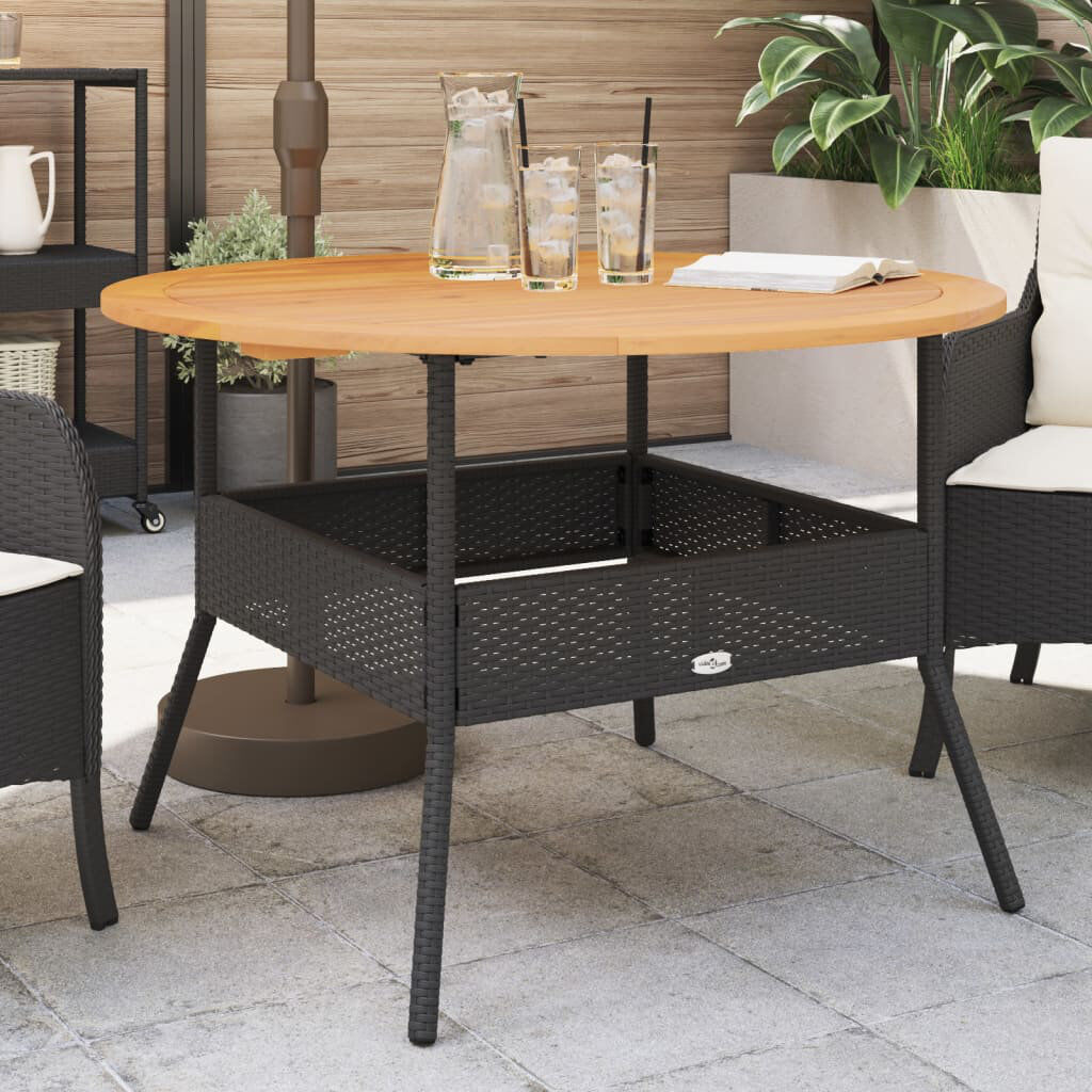 World Menagerie Garden Table With Acacia Wood Top 110X71 Cm Poly Rattan Black