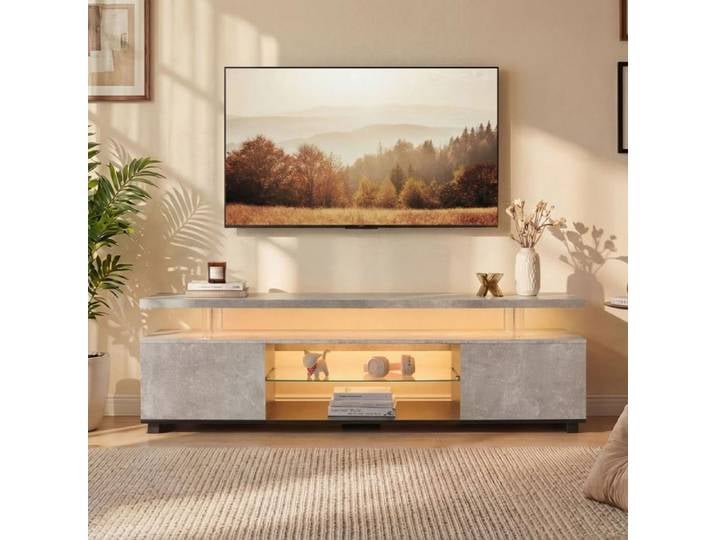Meuble TV LED 60 pouces LED gris et noir meuble latéral grand rangement centre de divertissement gaming