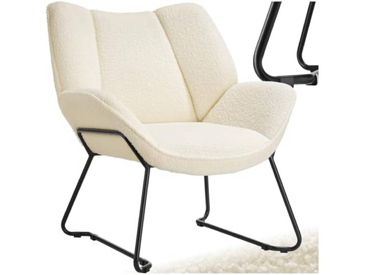 tectake® runder Sessel, Relaxsessel, Teddysessel, Kuschelsessel mit Bouclé Bezug, Plüsch Lesesessel bequem, Loungesessel als Stillsessel, Kinderzimmer, Wohnzimmer Sessel - Creme-weiß