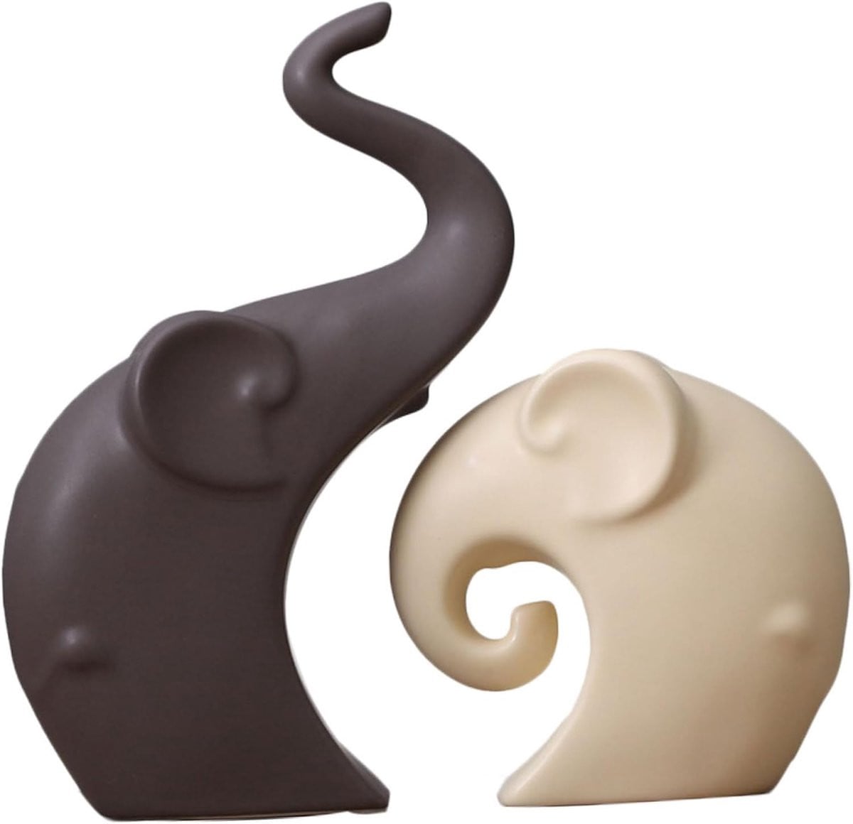 Paar keramische olifanten beeldjes voor decoratie, 22 cm lengte