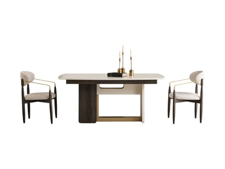 Villa Möbel Esszimmer-Set Pedro, (Esszimmer-Set, 7-St., Esstisch und 6 Stühle), Creme Steinoptik zeitlos gepflegt wirkt hell und wohnlich