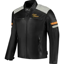 Rusty Stitches Jari V2, Lederjacke - Schwarz/Hellgrau/Gold - M