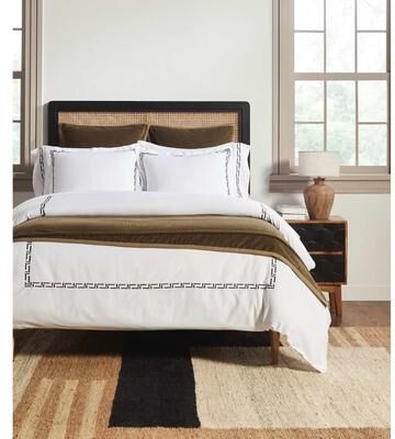 Cottage Home Ellis, Cotton Sateen, White/Saddle, Duvet Cover or Sham