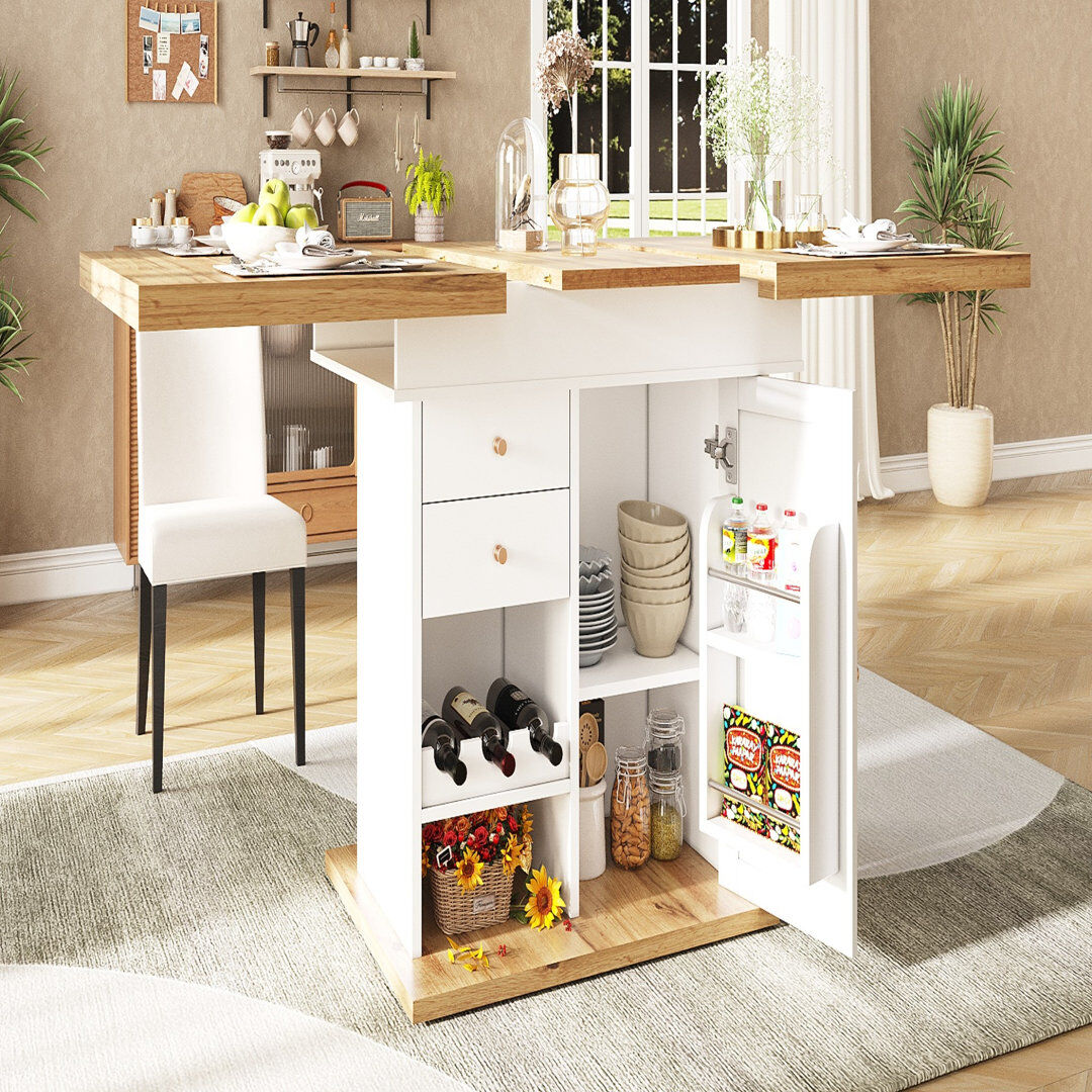 Brayden Studio Extendable Dining Table with Iron Base Natural Wood