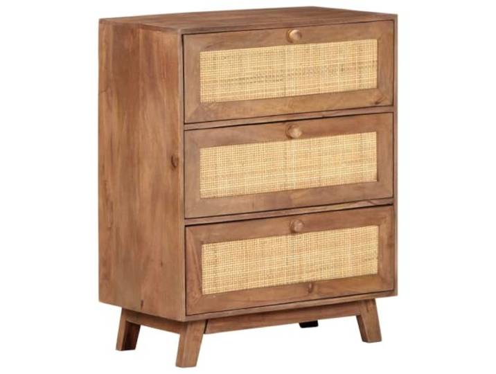 GHVBNMF Sideboard 61x35x76 cm Massivholz Mango Beistellschrank Kommode Rustikaler Schubladenschrank aus Mangoholz mit Naturgeflecht für Wohnzimmer und Schlafzimmer mit 3 geräumigen Schubladen.