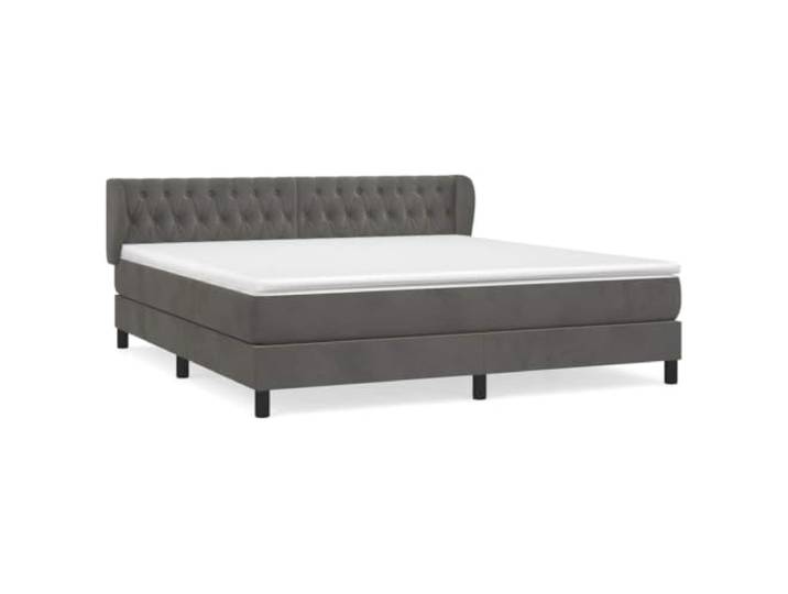 PUGYNBK Boxspringbett aus Samt, dunkelgrau, 160 x 200 cm Verstellbares Kopfteil, Taschenfedern, mittlere Festigkeit, weicher Schutz