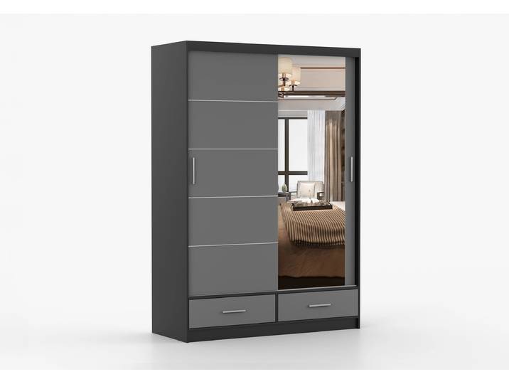 Schwebetürenschrank FLORENCE 150 cm Schwarz Grau + Spiegel