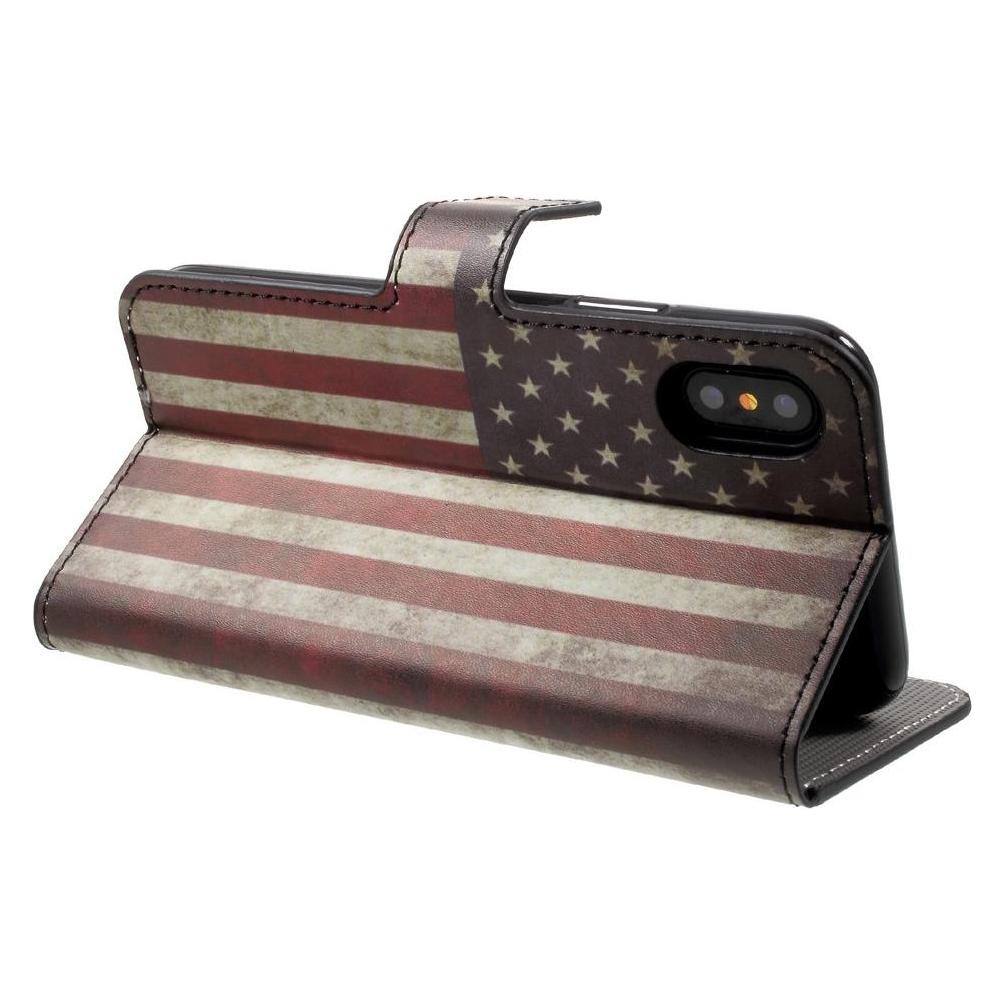 Cover-Discount Leder Hülle USA Flagge (Apple iPhone X, Apple iPhone XS) (101108573B)