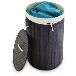 relaxdays Wäschekorb Bambus rund Ø 41 cm schwarz