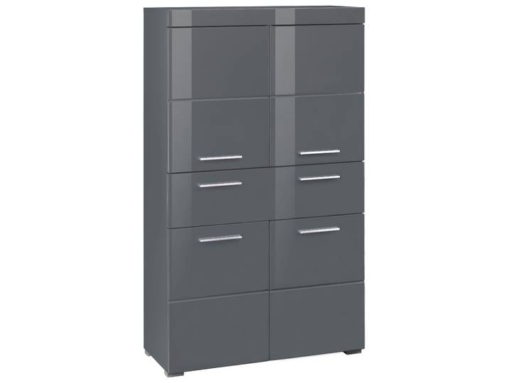 Midischrank WELLTIME Avena , grau (grau, grau hochglanz), B:73cm H:132cm T:31cm, Schränke, Midischrank, Standschrank mit 4 Türen, 1 Schublade - (B/T/H) 73/31/130 cm