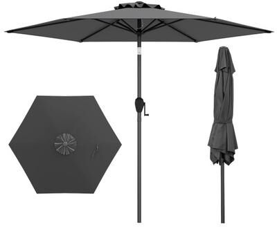 Costway 7.5 feet Outdoor Patio Heavy Duty Market Umbrella with Push Button Tilt-Gray