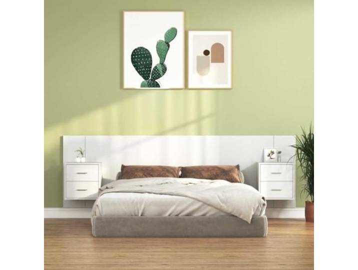 KTHLBRH Kopfteil für Bett mit Nachttisch, Holz, mehrschichtig, Weiß, 2 Wanddesign, großer Stauraum, glatte Oberfläche, robust und stabil, klassischer Stil