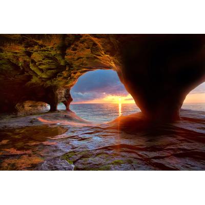 Fototapete PAPERMOON "Sea Caves Lake Superior", bunt, B:3,5m L:2,6m, Vlies, Tapeten