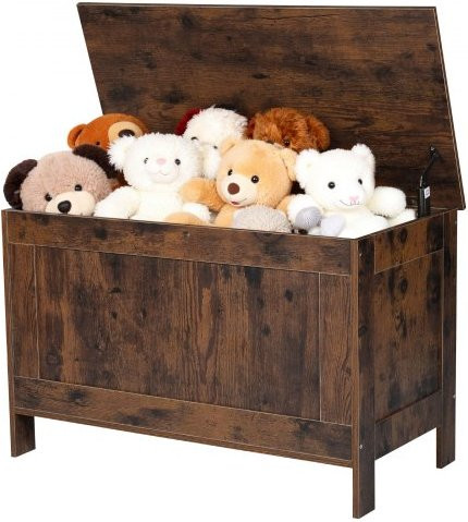 VEVOR Kinderspeelgoedbank met opbergruimte, houten speelgoedkist met veiligheidsscharnier, bruin, B/D/H: 75,4 x 38,9 x 48,0 cm