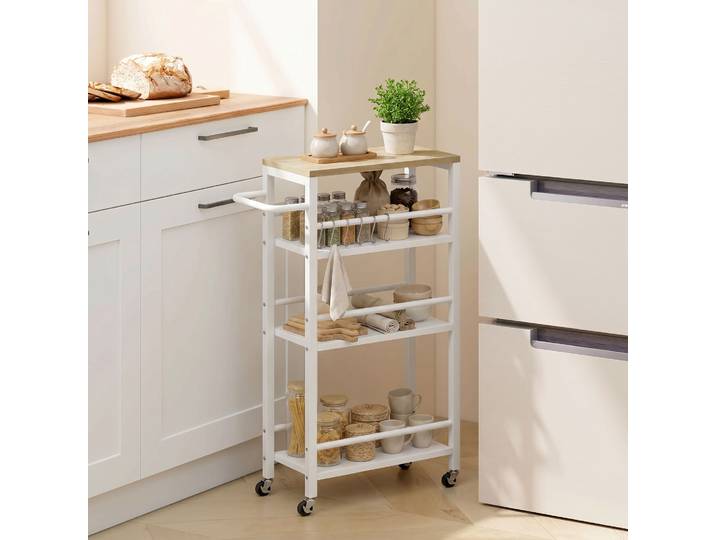 HOMCOM Chariot Cuisine 4 Niveaux Bois Chêne 50x20x81cm Roulettes
