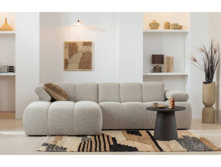 Ecksofa Mojo Bouclé mit Longchair Beige/Beige Bouclé 284 x 74 x 160cm Ausrichtung links Modern