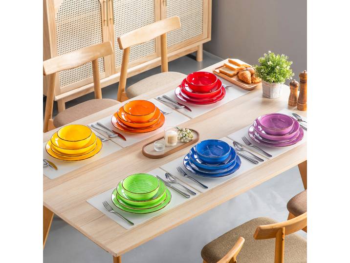 Vancasso – ensemble de vaisselle en céramique, 24/48 pièces, motif spirales peintes à la main, 6/12 assiettes à dîner/assiettes à dessert/bols/assiettes à soupe