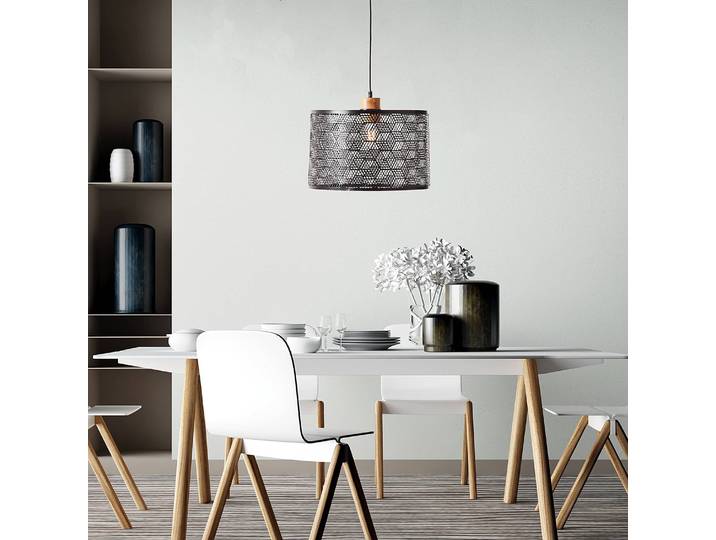 Pendelleuchte Santy Ø 39cm Schwarz Material: Metall, Massivholz Metallart: Eisen Oberfläche Holz: Geölt Oberfläche Metall: Lackiert E27