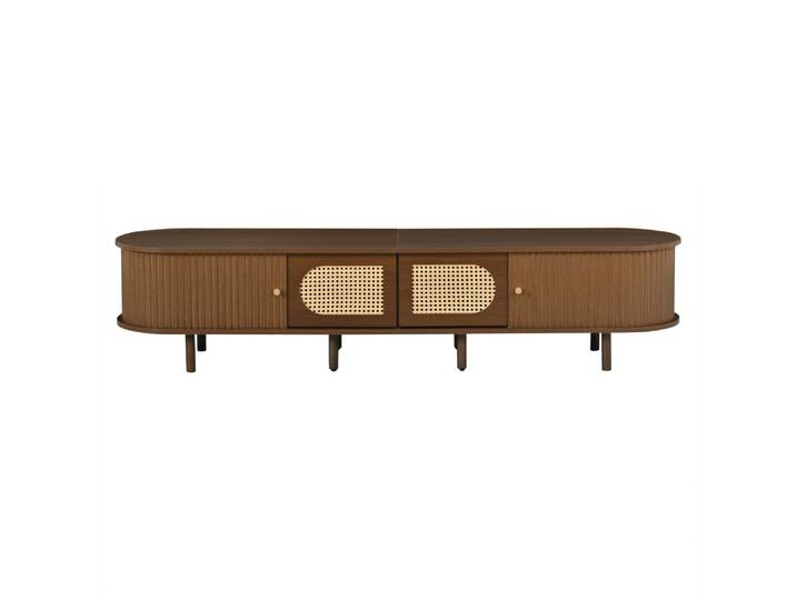 Meuble TV ovale 4 portes abattantes et coulissantes noyer l180 cm