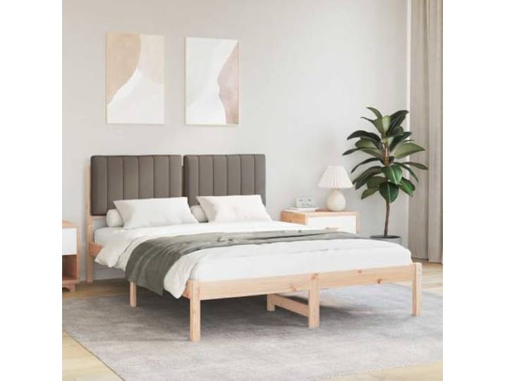 Massivholz Kiefer Leinen Look waschbar Schlafzimmer Lattenrost ohne Bettgestell mit gepolstertem Kopfteil Taupe 135x190 cm Massivholz Kiefer Lattenrost Ohne Boxspring Lesen Schlafzimmer