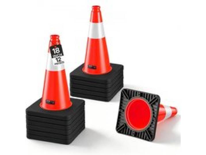 VEVOR Warnkegel 12er-Pack 455 mm Verkehrskegel Verkehrshütchen Pylonen PVC, für Parkplätze, Absperr- oder Warnbereiche, Verkehrsleitkegel mit Hochsichtbaren Reflektorstreifen, Platzsparend Stapelbar