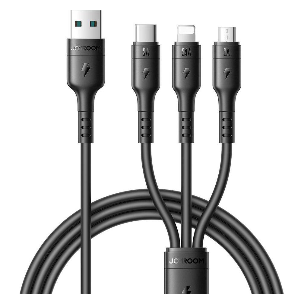 Joyroom S-A61 OmniGo Series 3.5A USB-A to Type-C + Lightning + Micro 3-in-1 Charging Cable 1.2m - Black (1.20 m) (S-A61-Black-A)