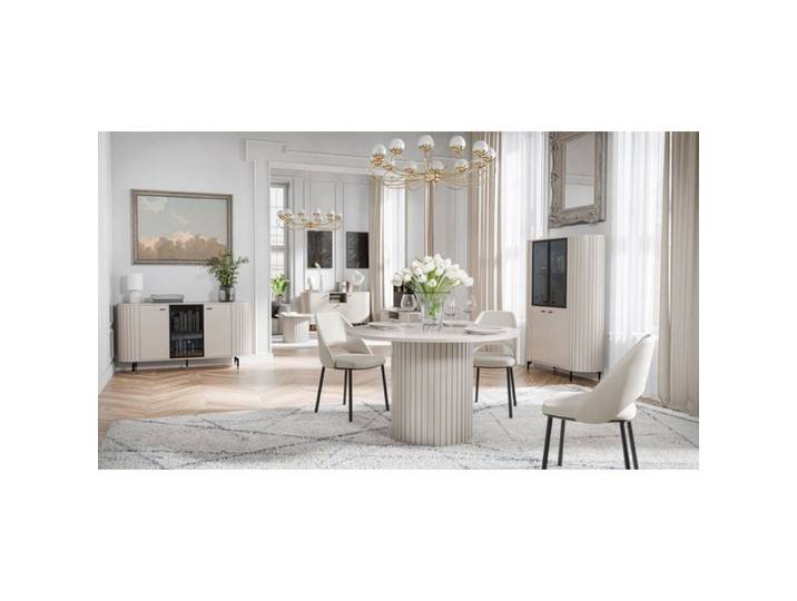 Table à manger ronde - ZANTE - Grège avec pied colonne - 120 cm