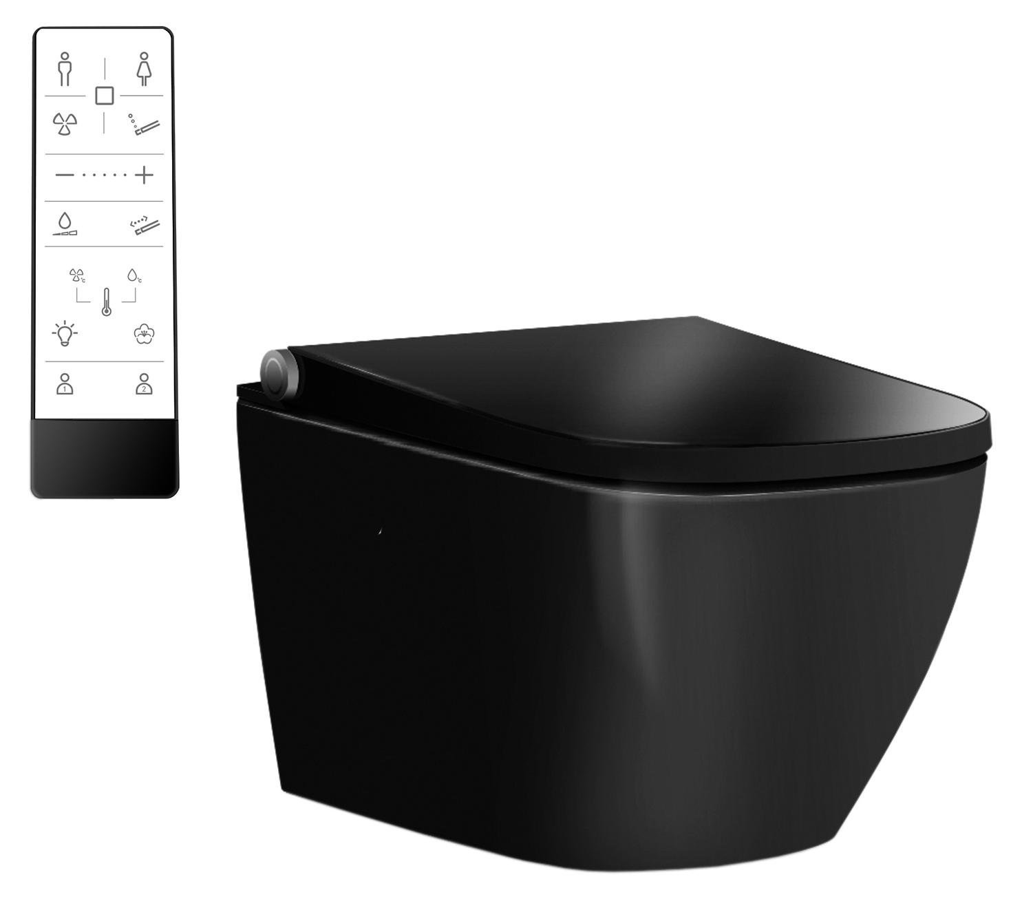 DUSCH-WC PRO+ 1104 Schwarz - Spülrandloses Dusch-WC - Komplettanlage - eckig