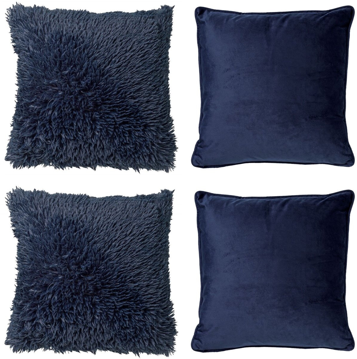 Dutch Decor Kussenset 4-delig Fluffy & Velvet Blauw inclusief binnenkussens 45 x 45 cm