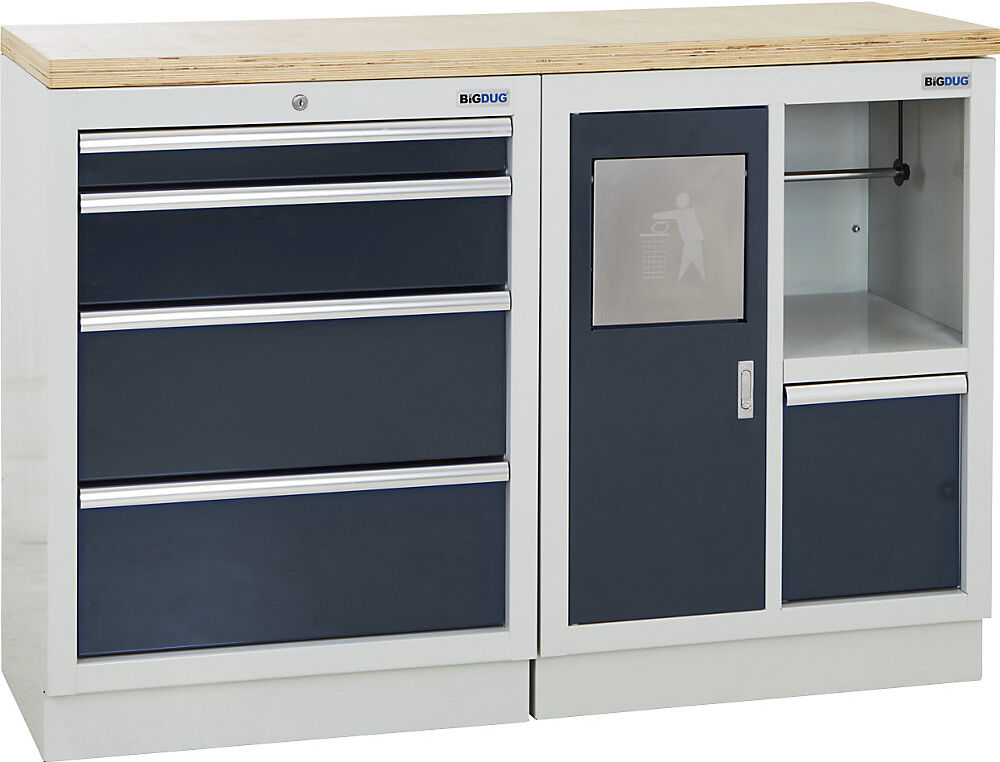 kaiserkraft Schranksystem, 4 Schubladen, 1 Reinigungsschrank, anthrazitgrau