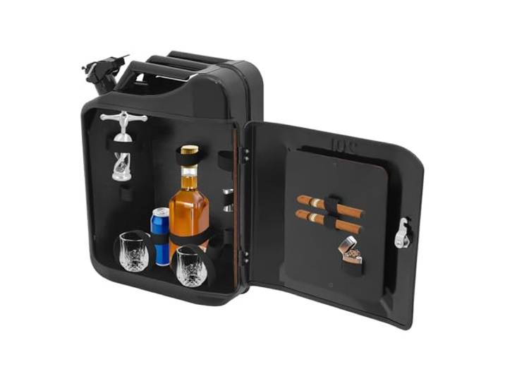 Kanister Bar 20L Abschließbare Mini Bar Tragbarer Metall Mobile Minibar Benzinkanister Design Geschenke für Männer (Schwarz)