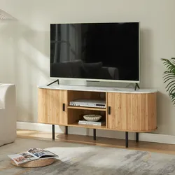 Fernsehschrank Tvedestrand 140x40x55 cm Bambus Marmorweiß/Natur [en.casa]