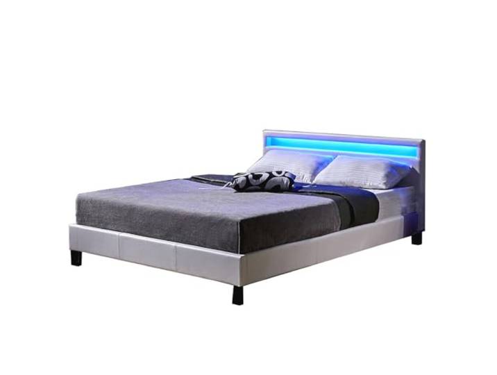 Home Deluxe - LED Bett Astro - Weiß, 140 x 200 cm - Inkl. Lattenrost I Polsterbett Design Bett inkl. Beleuchtung