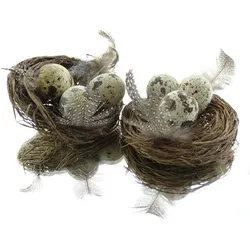 Kaemingk, Osterdeko, Oster-Deko Nest mit Wachteleiern & Federn aus Naturmaterialien - 2er-Pack (2x)