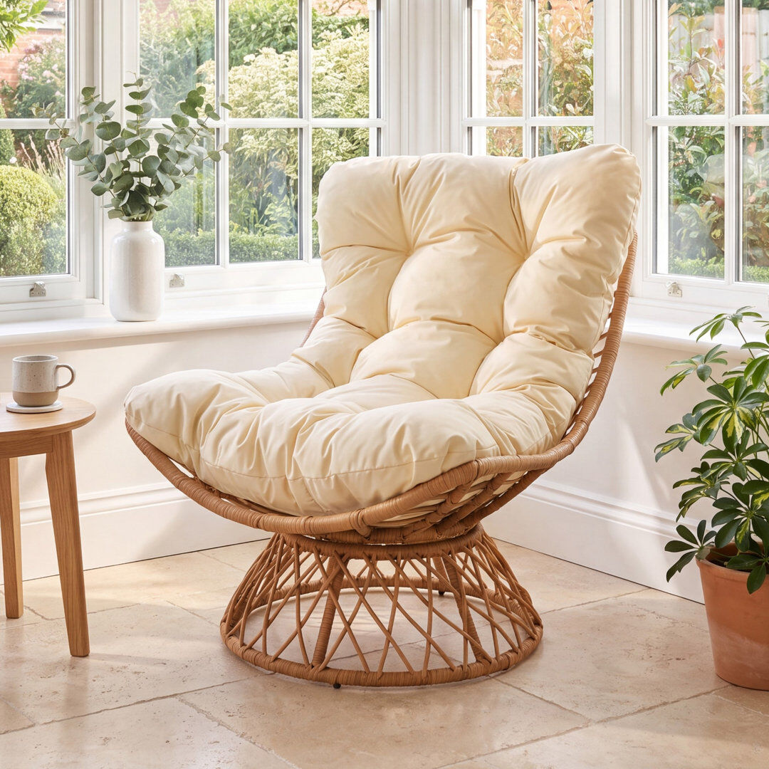 Latitude Vive Upholstered Swivel Papasan Chair Cream 74cm H X 109cm W X 88cm D